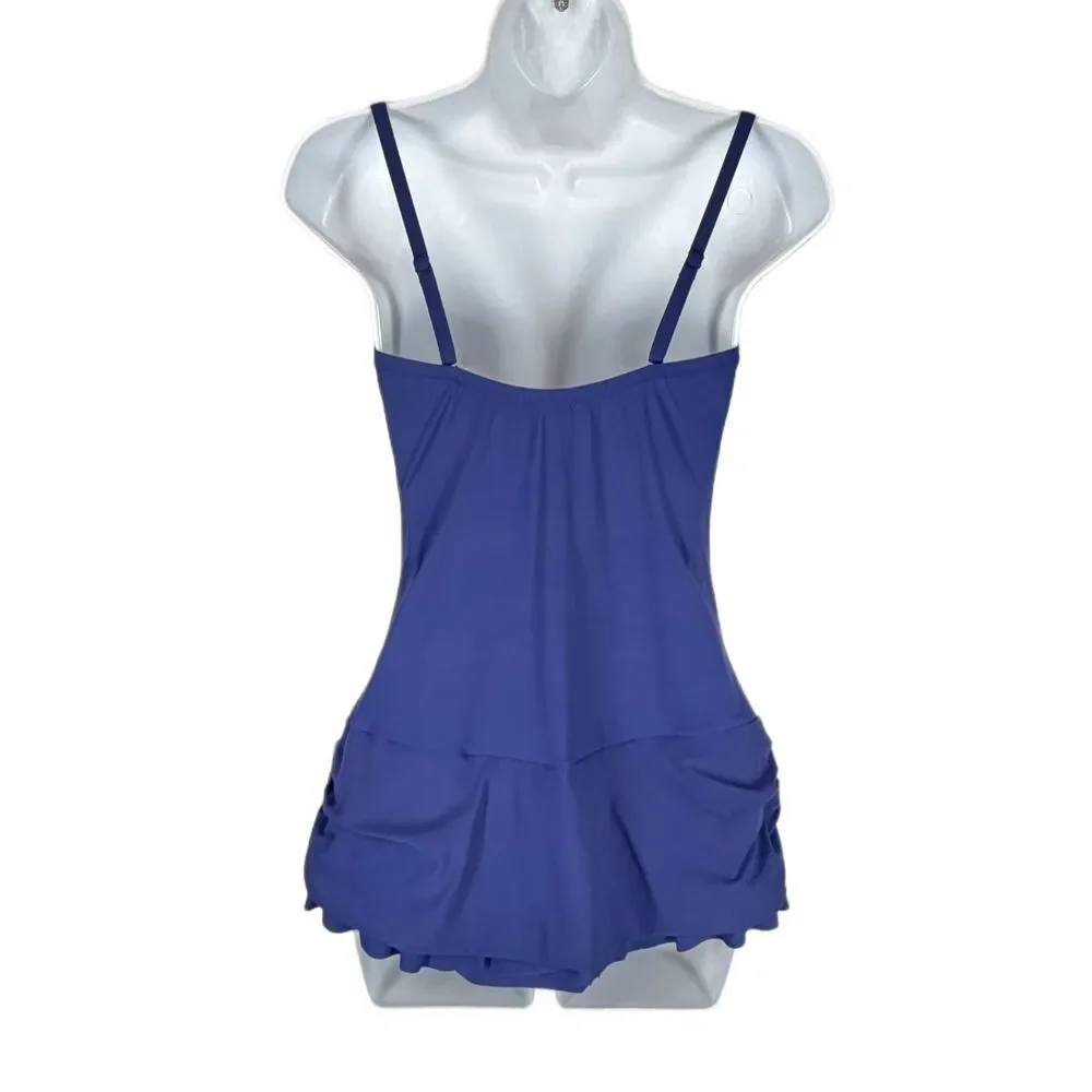 Profile by Gottex Swimsuit 12 One Piece w Skirt Blue Swim Dress Ruched Braided - Picture 6 of 10